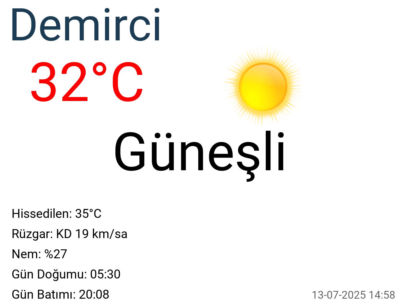 Demirci hava durumu 15 günlük