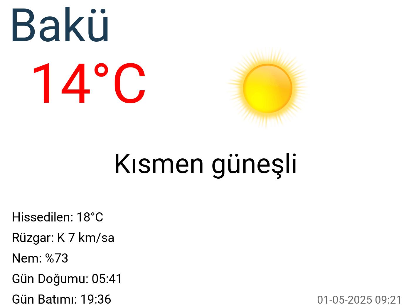 Bakü hava durumu 15 günlük