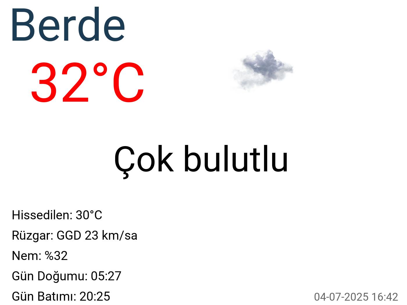 Berde hava durumu 7 günlük Berde hava durumu 7 günlük