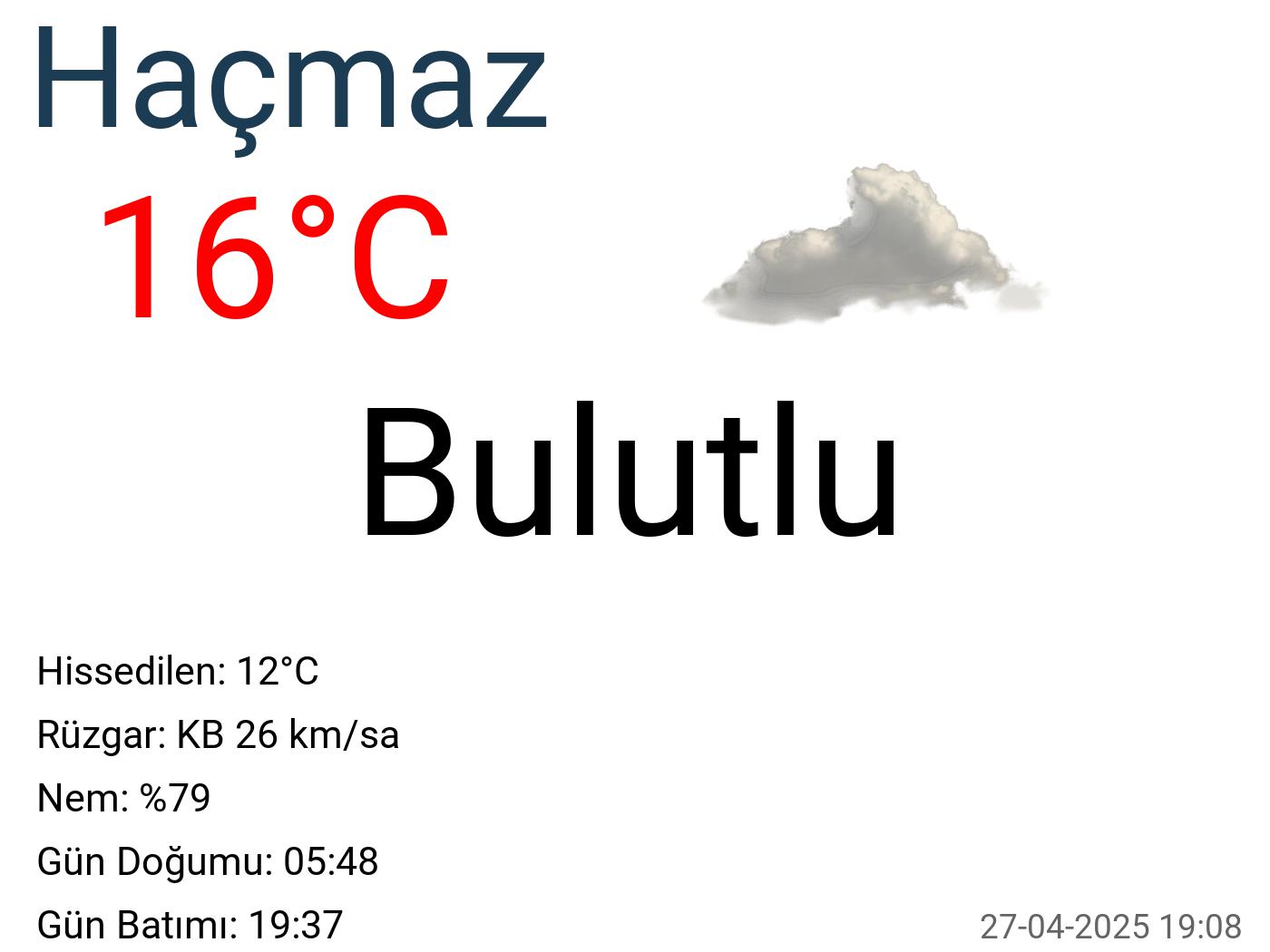 Haçmaz hava durumu 15 günlük