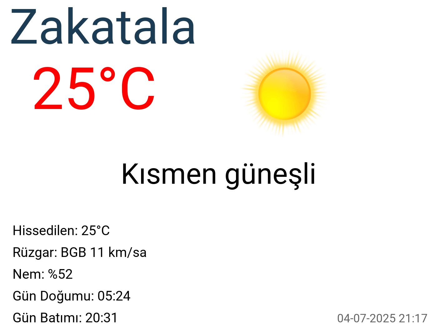 Zakatala hava durumu 15 günlük Zakatala hava durumu 15 günlük