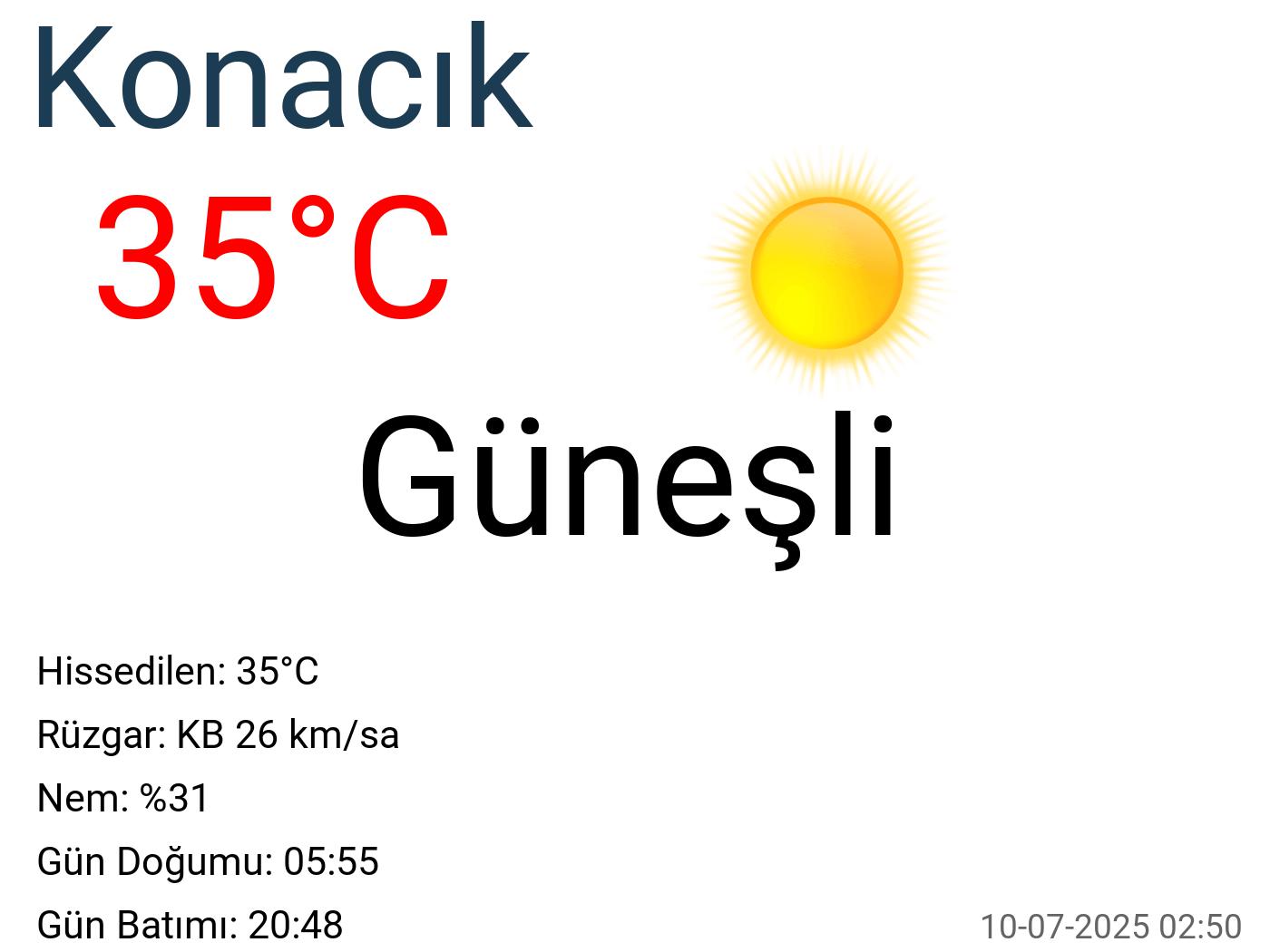 Konacık hava durumu 15 günlük Konacık hava durumu 15 günlük