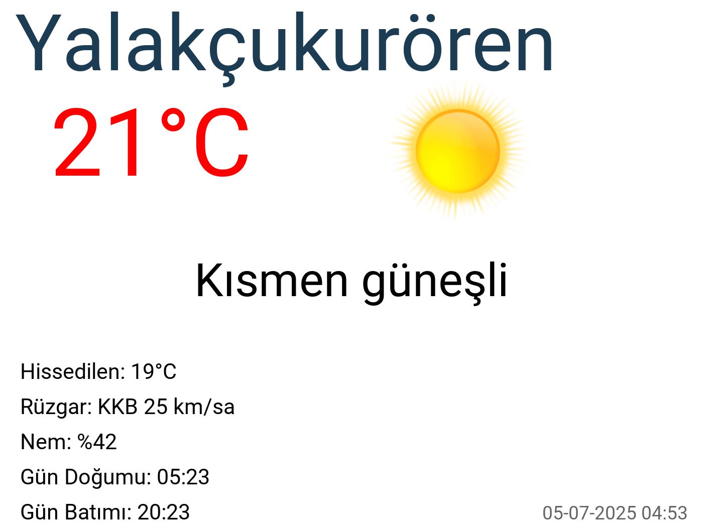 Yalakçukurören hava durumu 15 günlük