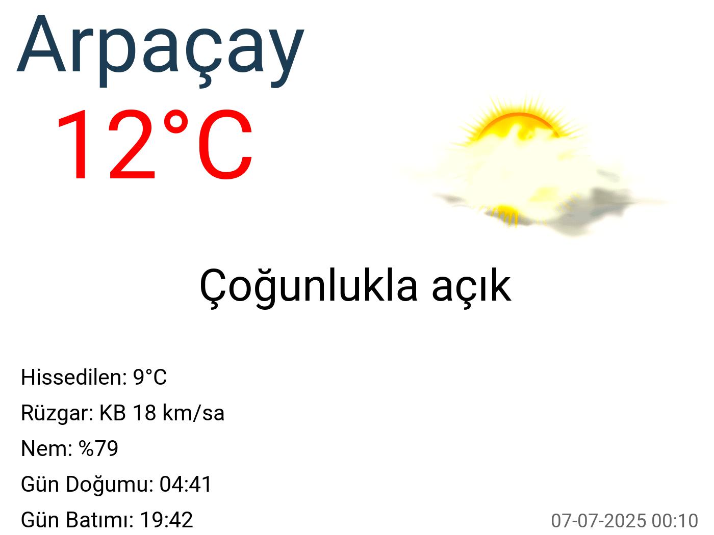 Arpaçay hava durumu 7 günlük Arpaçay hava durumu 7 günlük