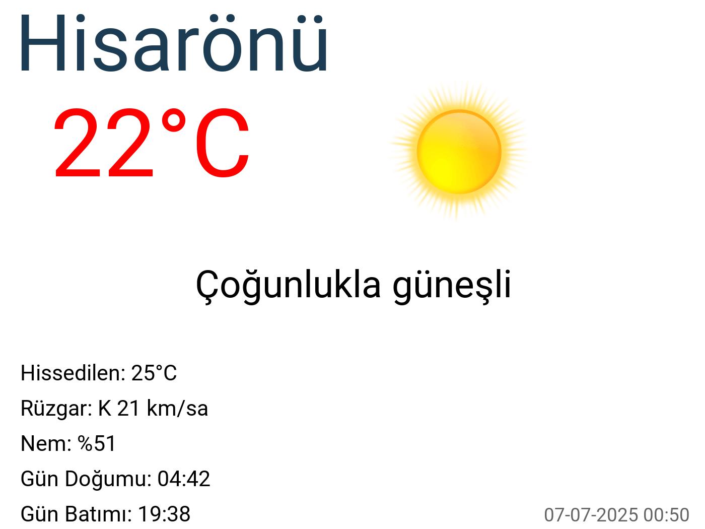 Hisarönü hava durumu 15 günlük