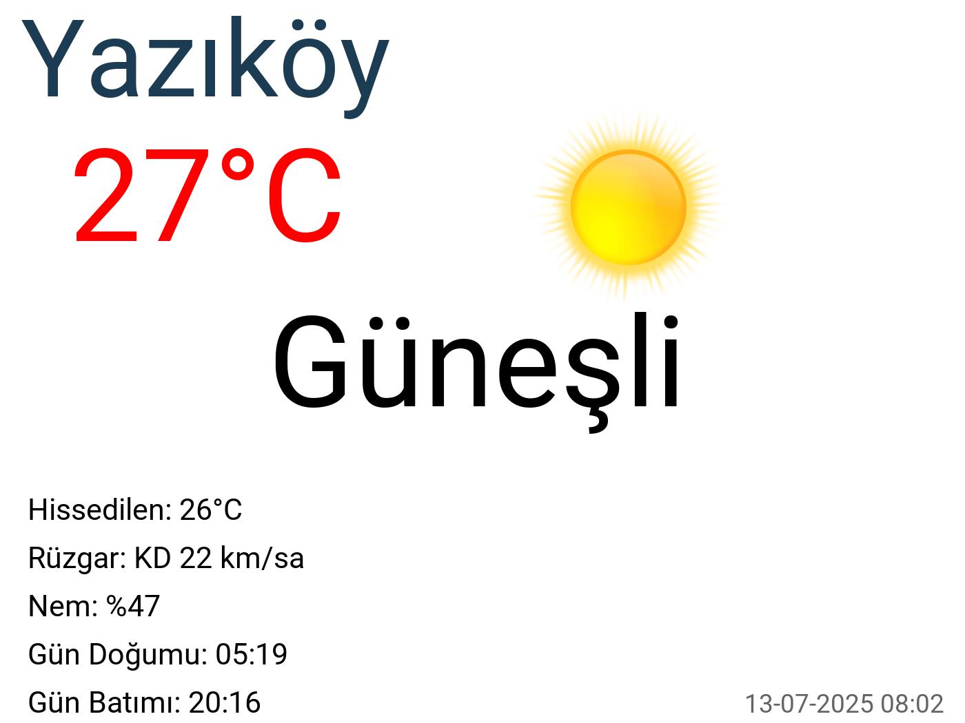 Yazıköy hava durumu 7 günlük Yazıköy hava durumu 7 günlük