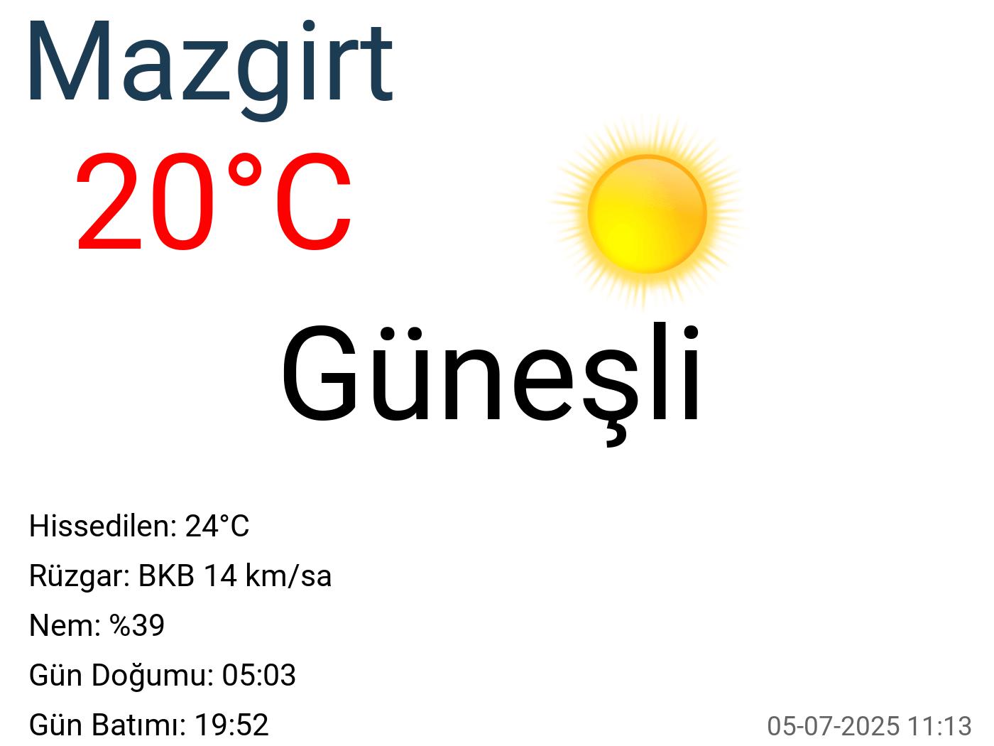 Mazgirt hava durumu 7 günlük Mazgirt hava durumu 7 günlük